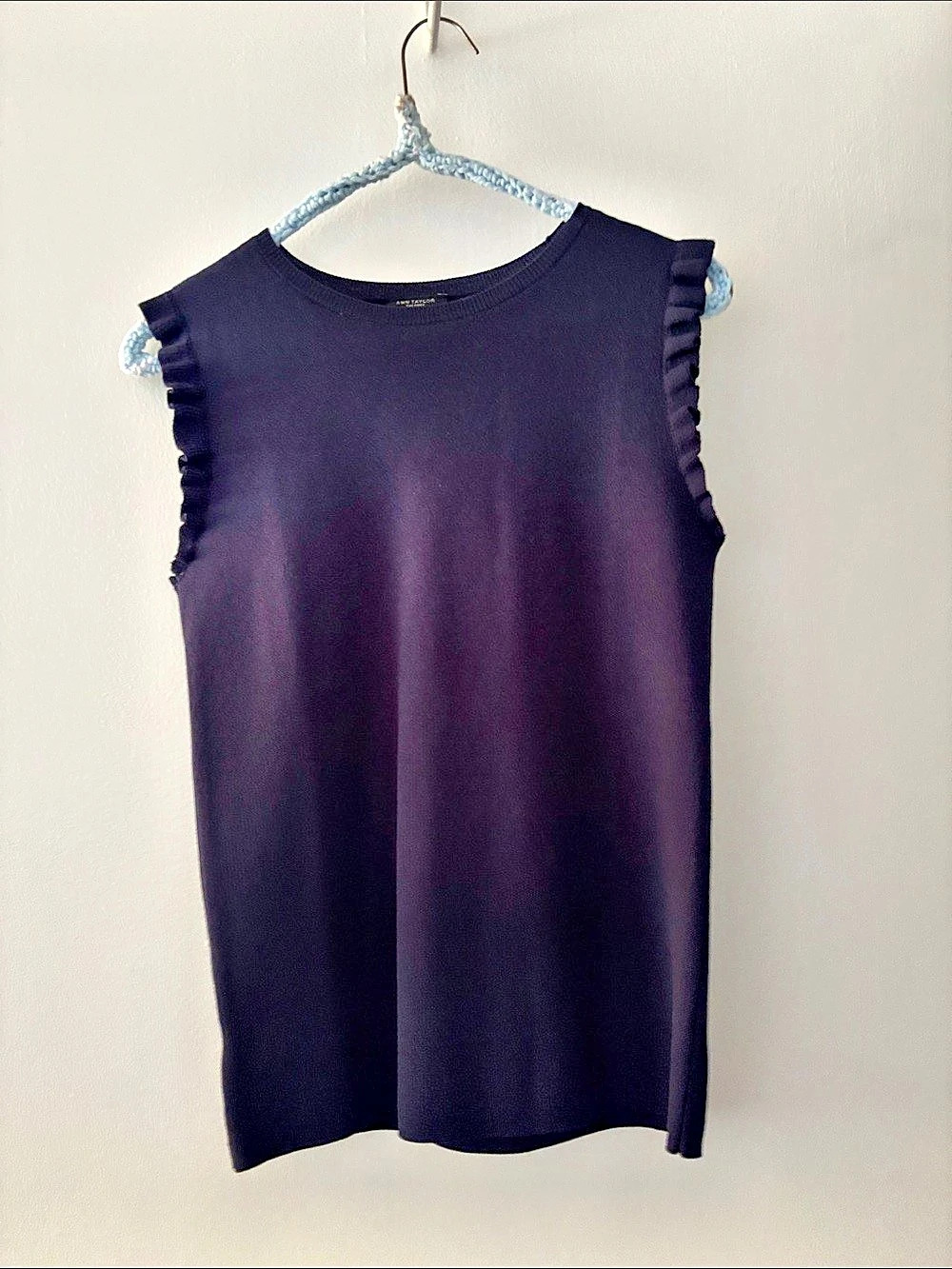 Ann Taylor Blue Ruffle Trim Tank Top